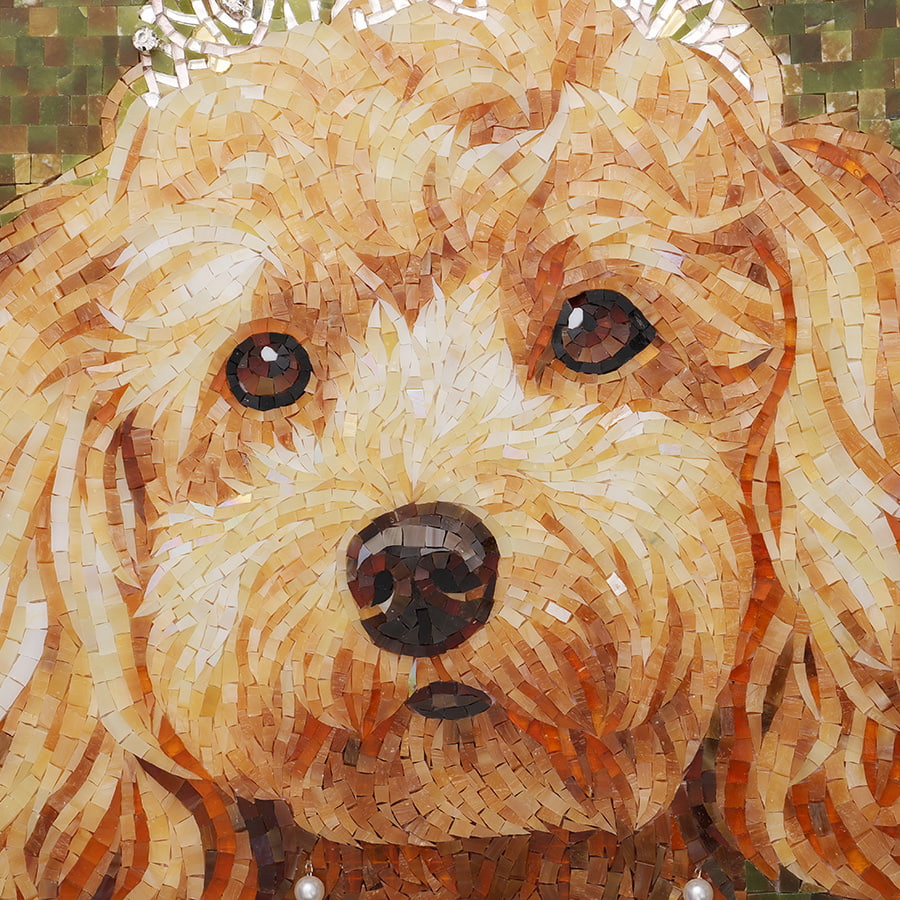 Regal Poodle Mosaic Tile Portrait with Pearl Necklace and Crown