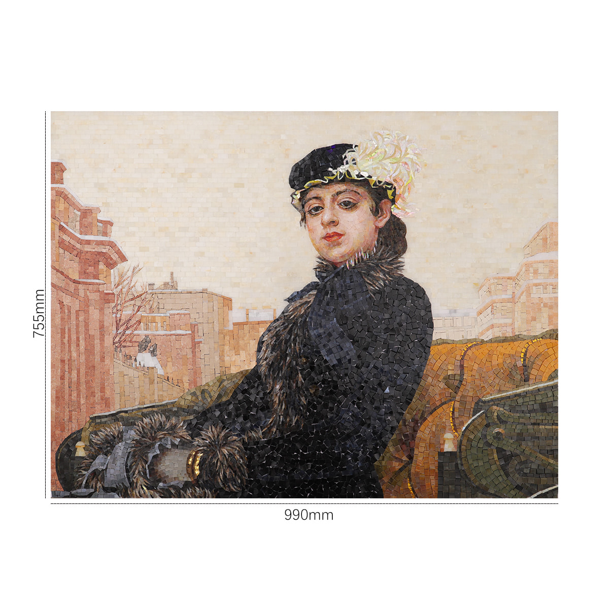 Mosaic portrait of a woman with 990mm x 755mm dimensions