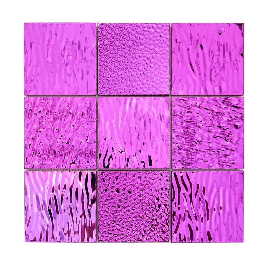 Front view of purple stainless steel mosaic tile sheet