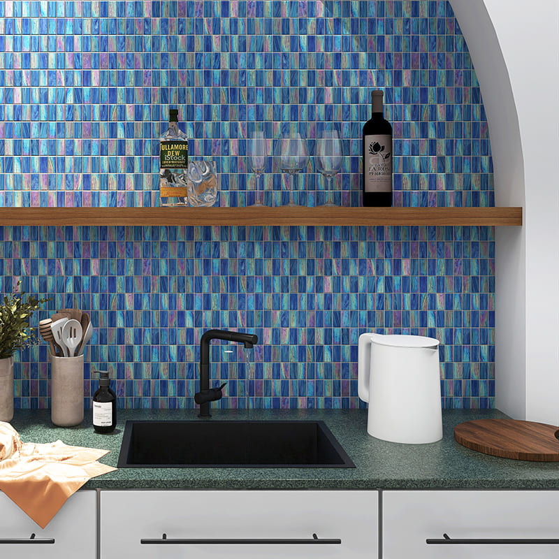 Rectangle backsplash tile in blue tones for stylish kitchen wall