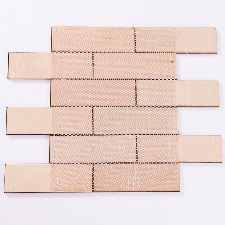 Back view of rectangular copper tile sheet with mesh backing