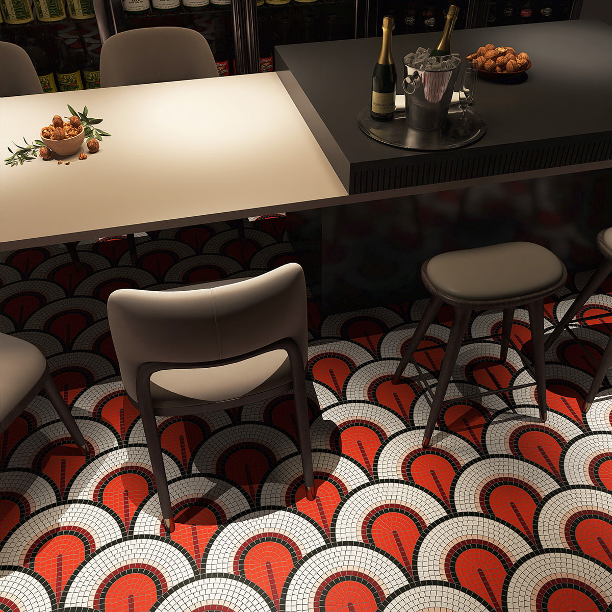Red Black Mosaic Floor Bar Counter
