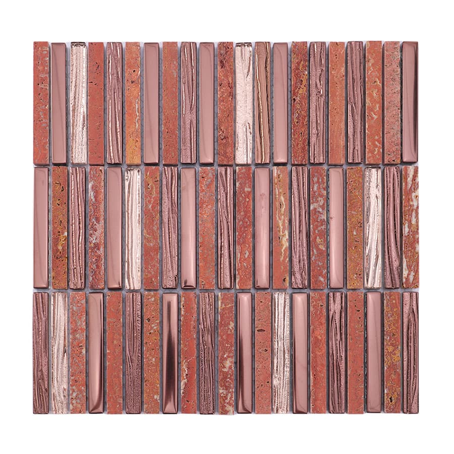 Full sheet of red and brown rectangular mosaic tiles