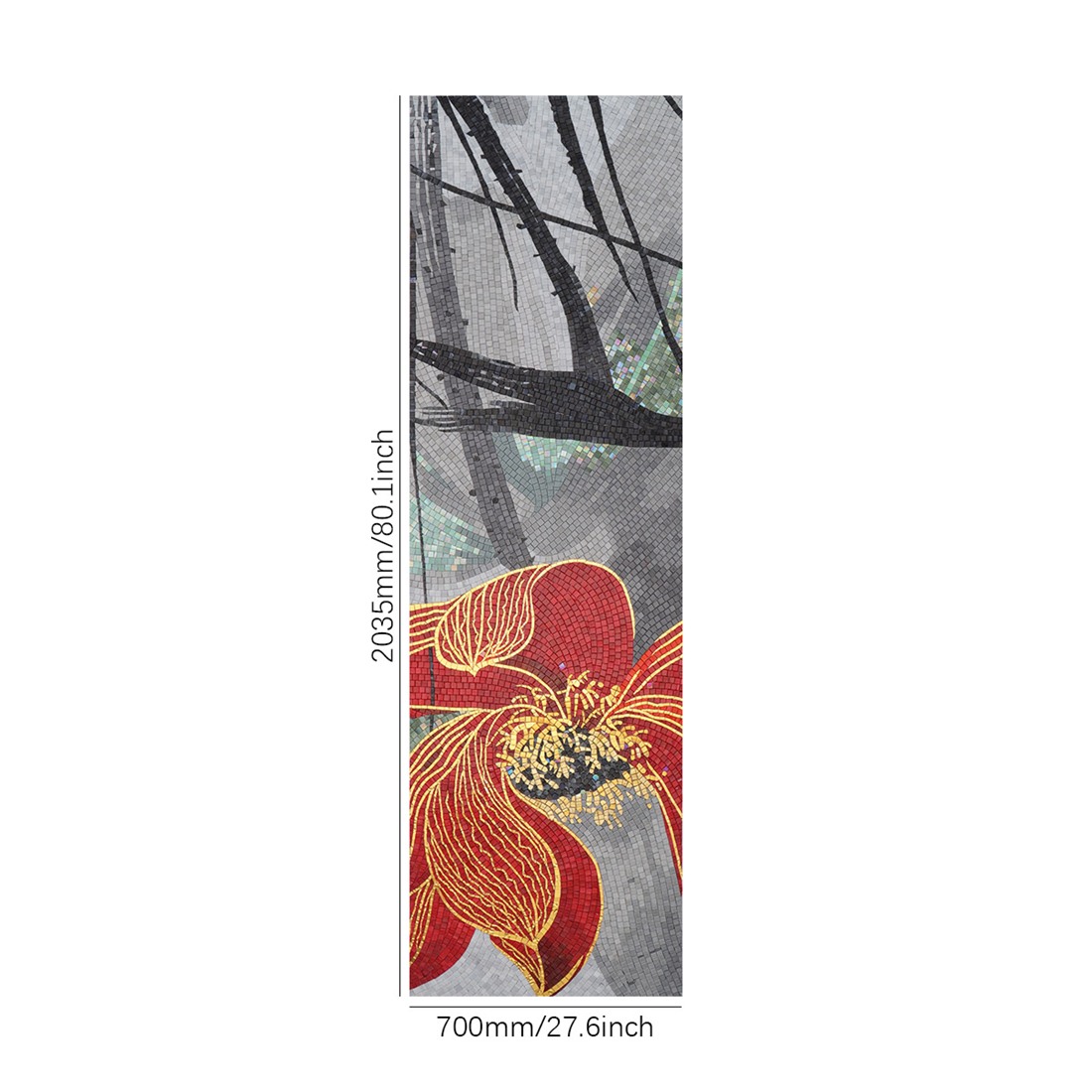 Full red lotus mosaic wall mural panel showing tall narrow proportions