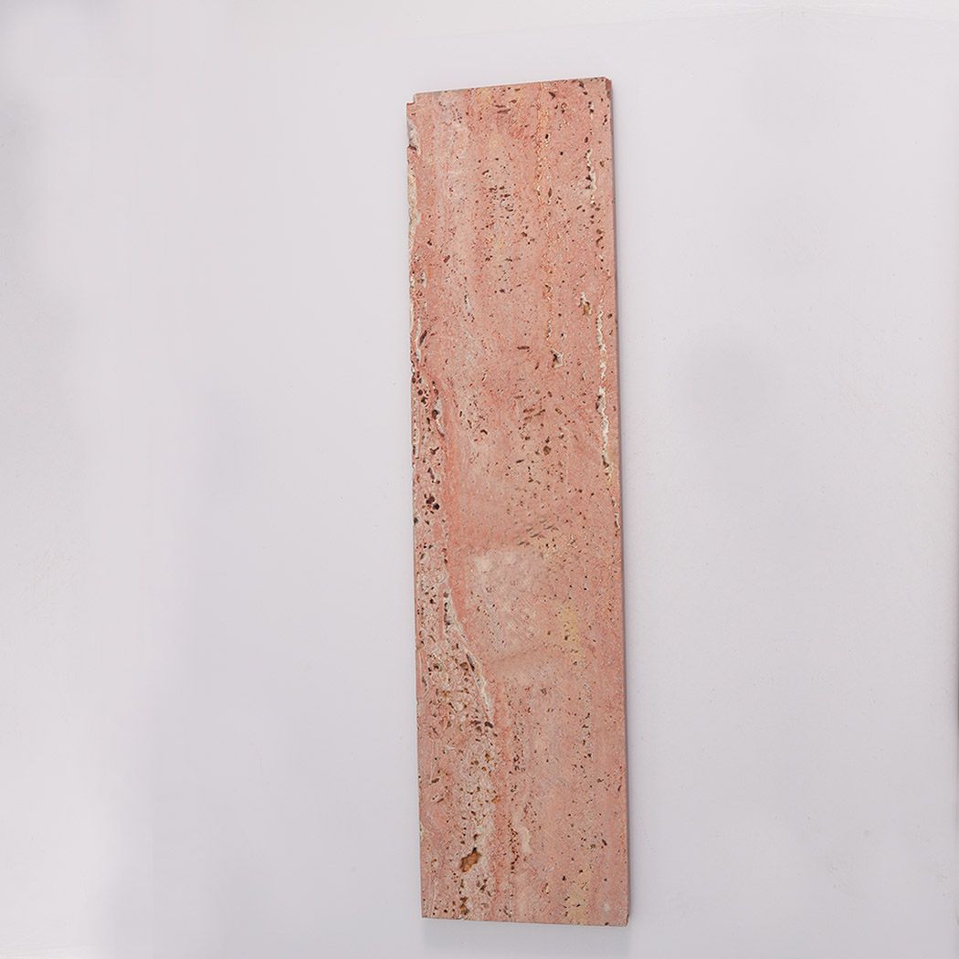 Back view of red travertine fluted tile with flat natural stone surface