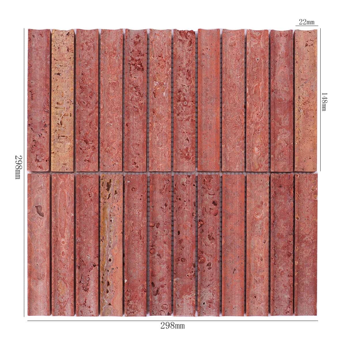 Red travertine stick mosaic tile with size dimensions