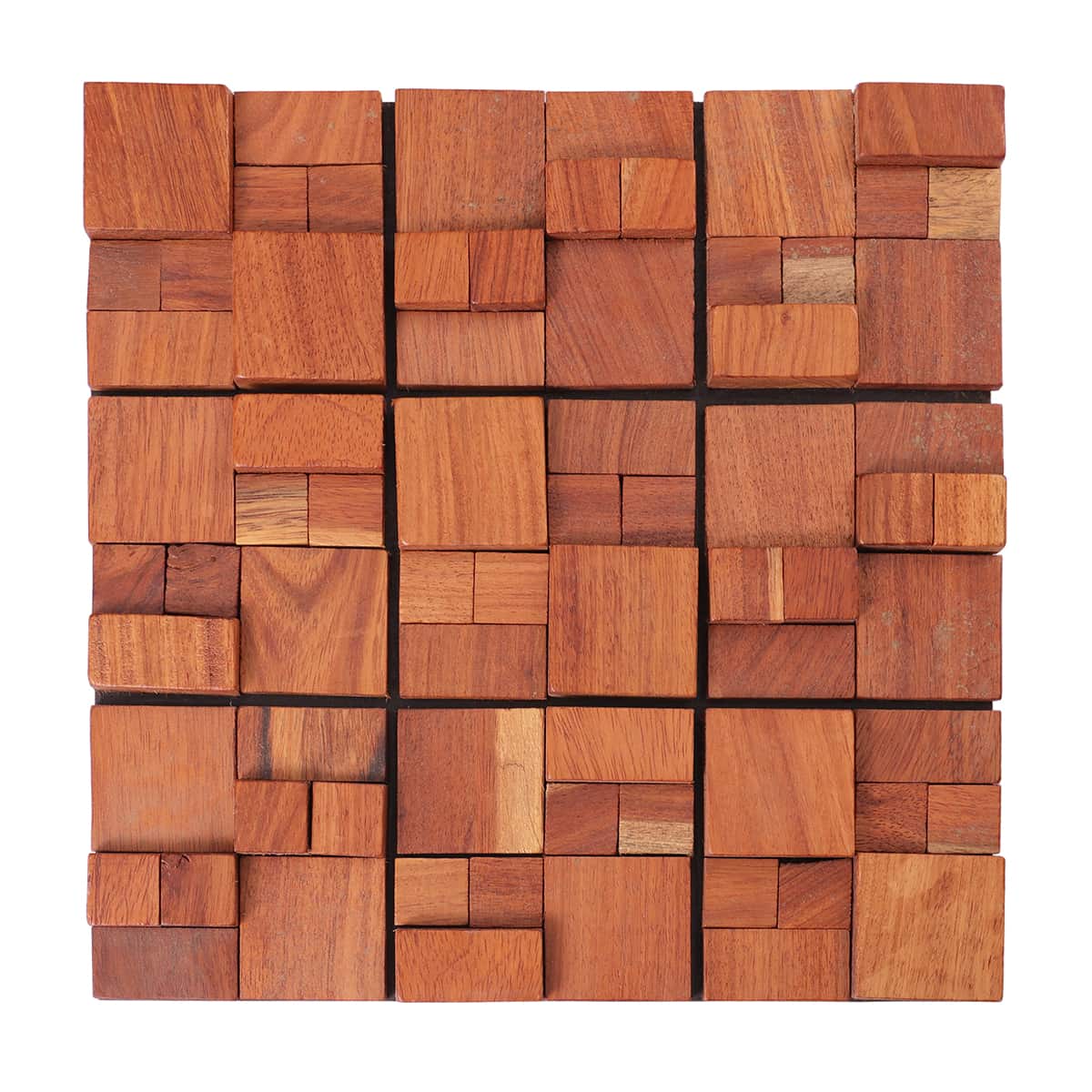 3D redwood square mosaic tile with staggered block pattern