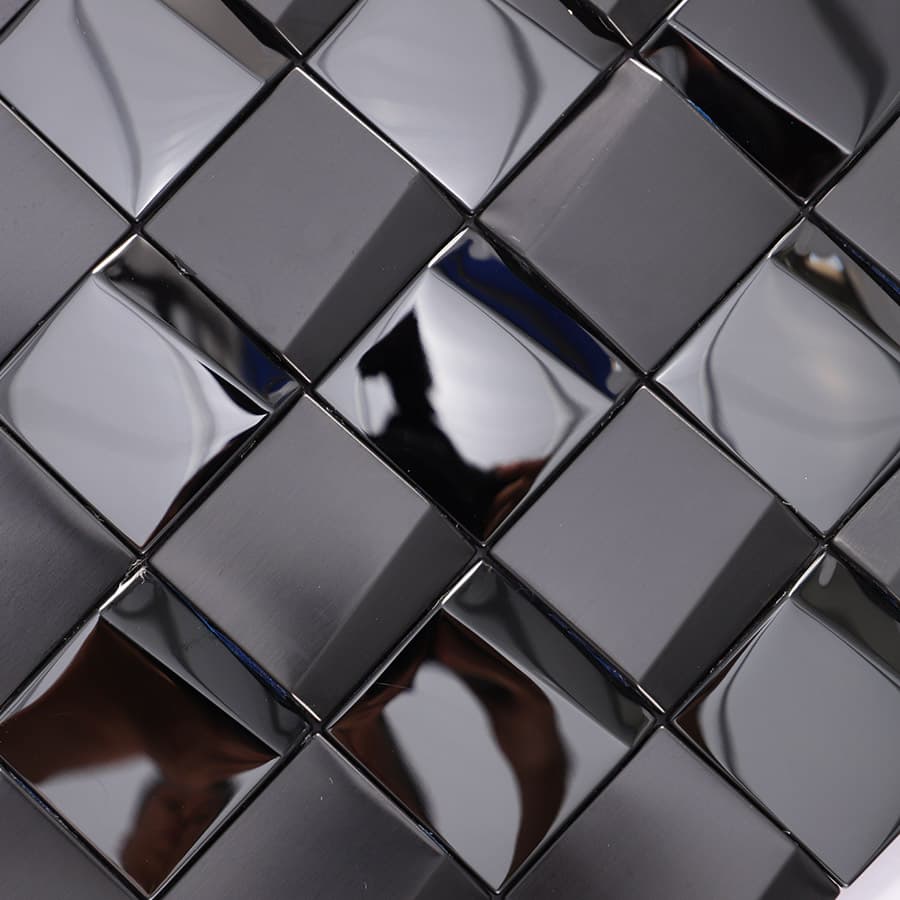 Reflective texture of black glossy and brushed 3D stainless steel mosaic