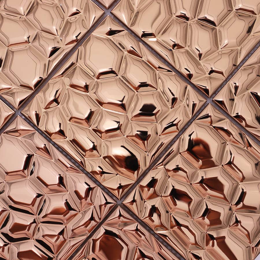 Reflective texture of rose gold stainless steel mosaic square tiles