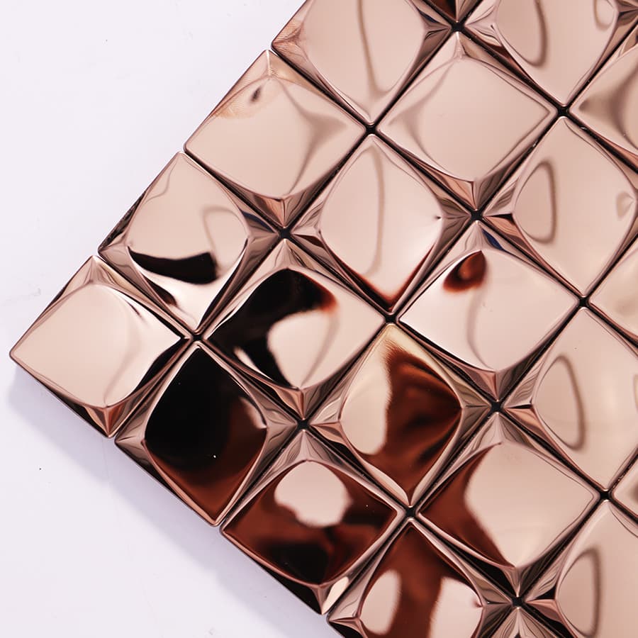Angled corner view of rose gold 3D mini square tile