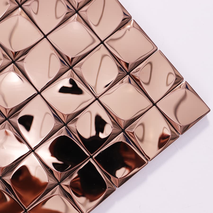 Corner view of rose gold 3D mini square tile