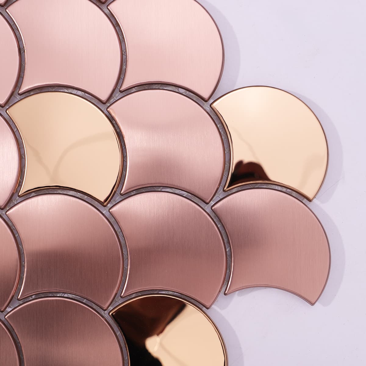 Half polished rose gold stainless tile edge detail