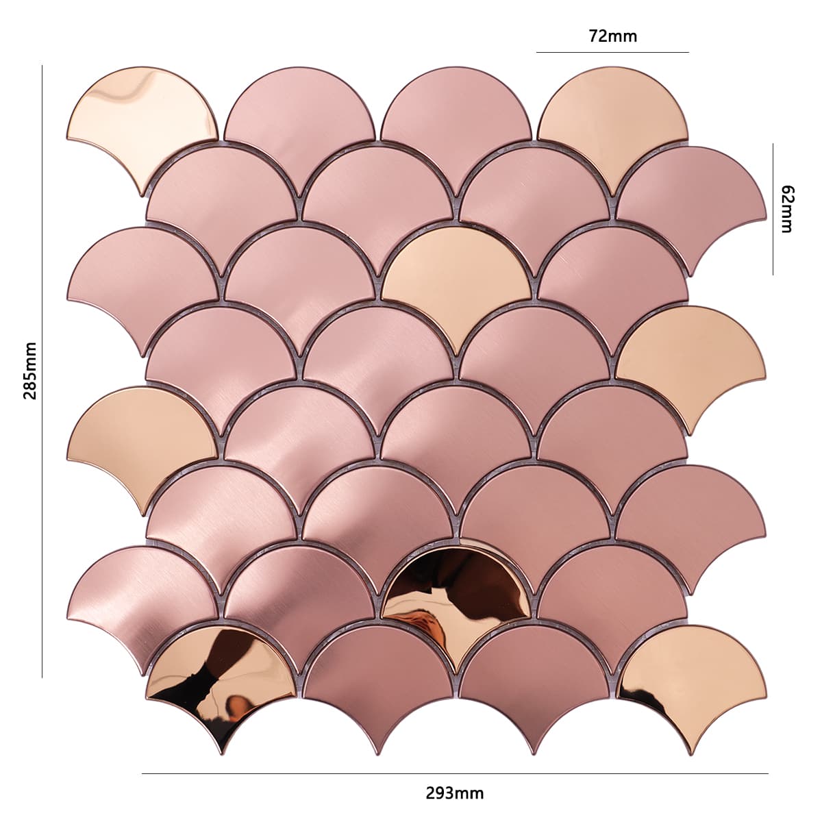 Brushed and polished rose gold fish scale tile