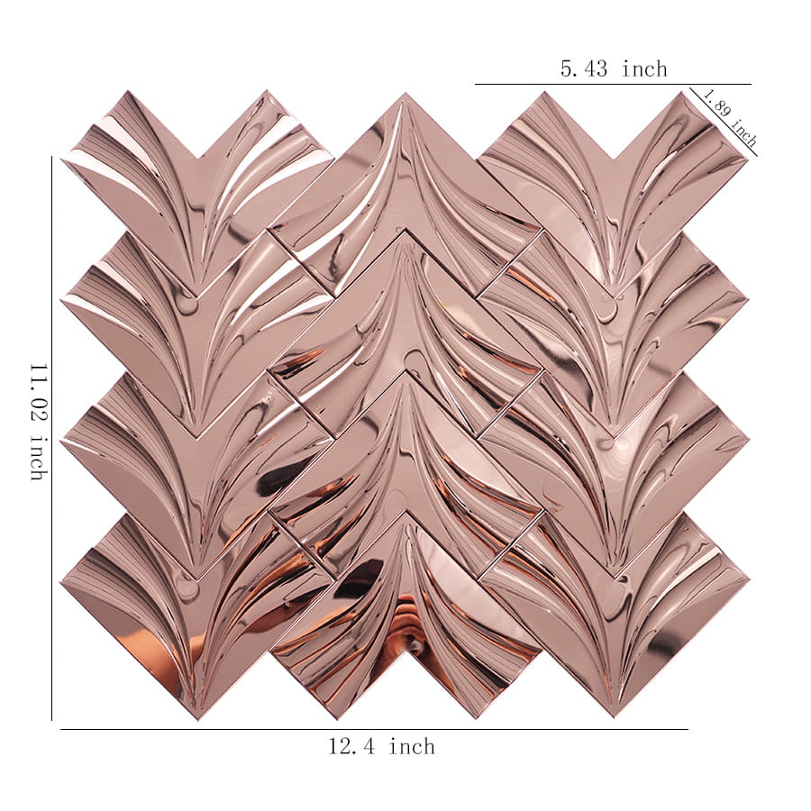 Rose gold mirror chevron stainless steel mosaic tile with size dimensions