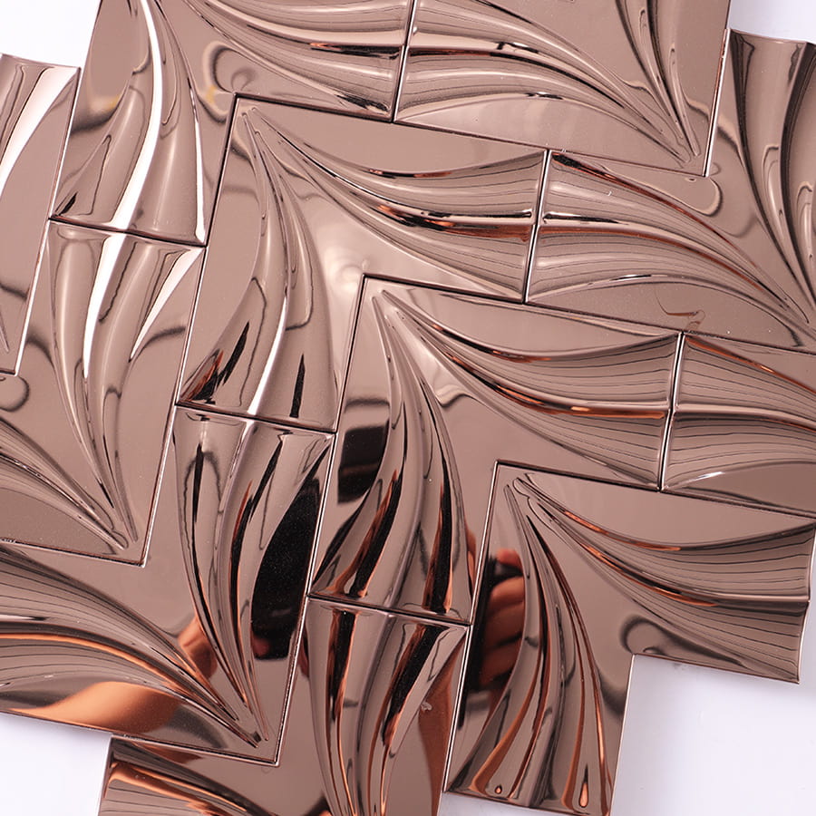 Reflective surface texture of rose gold mirror chevron stainless steel mosaic tile