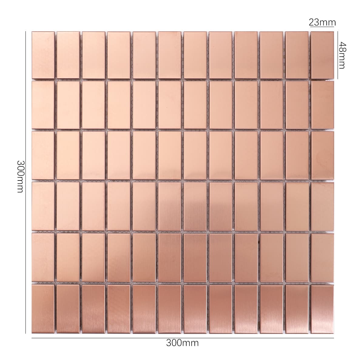 Rose gold stainless steel mosaic tile sheet in full front view