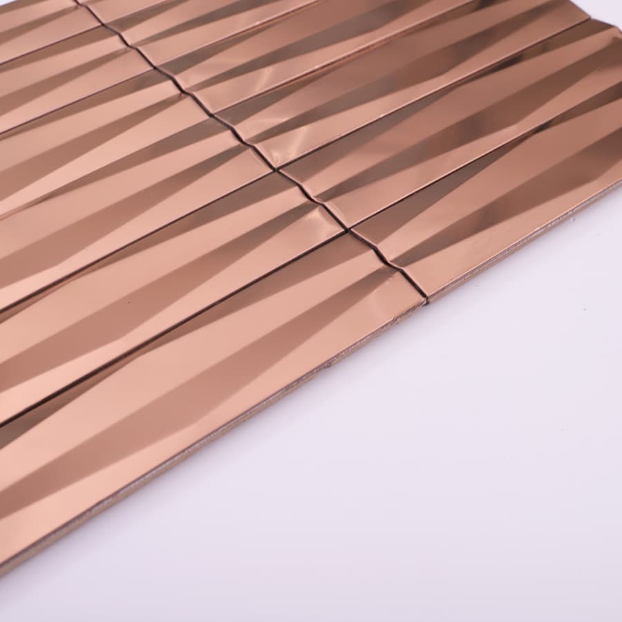 Edge angle of rose gold stainless steel 3D wave strip mosaic tile