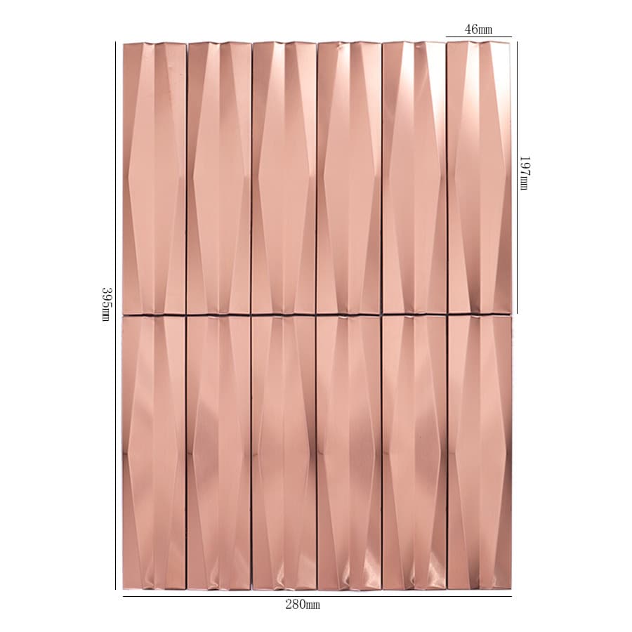 Rose gold stainless steel 3D wave strip mosaic tile with size measurement