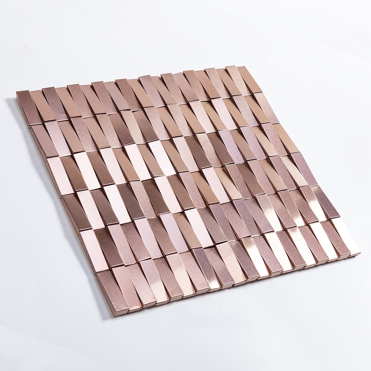 Rose gold stainless steel long strip 3D mosaic tile sheet for luxury wall and backsplash decoration