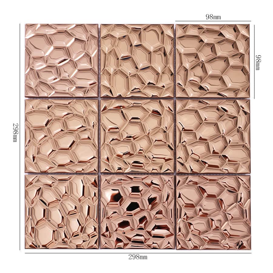 Rose gold stainless steel square mosaic tile with size details