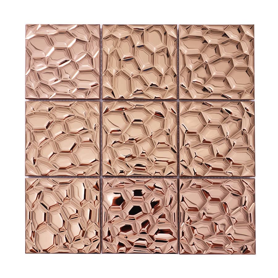 Rose gold stainless steel square mosaic sheet with textured surface