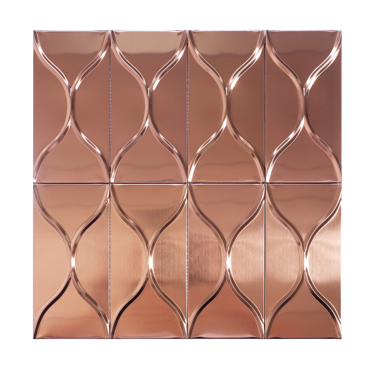Full front view of rose gold 3D wave stainless steel mosaic tile