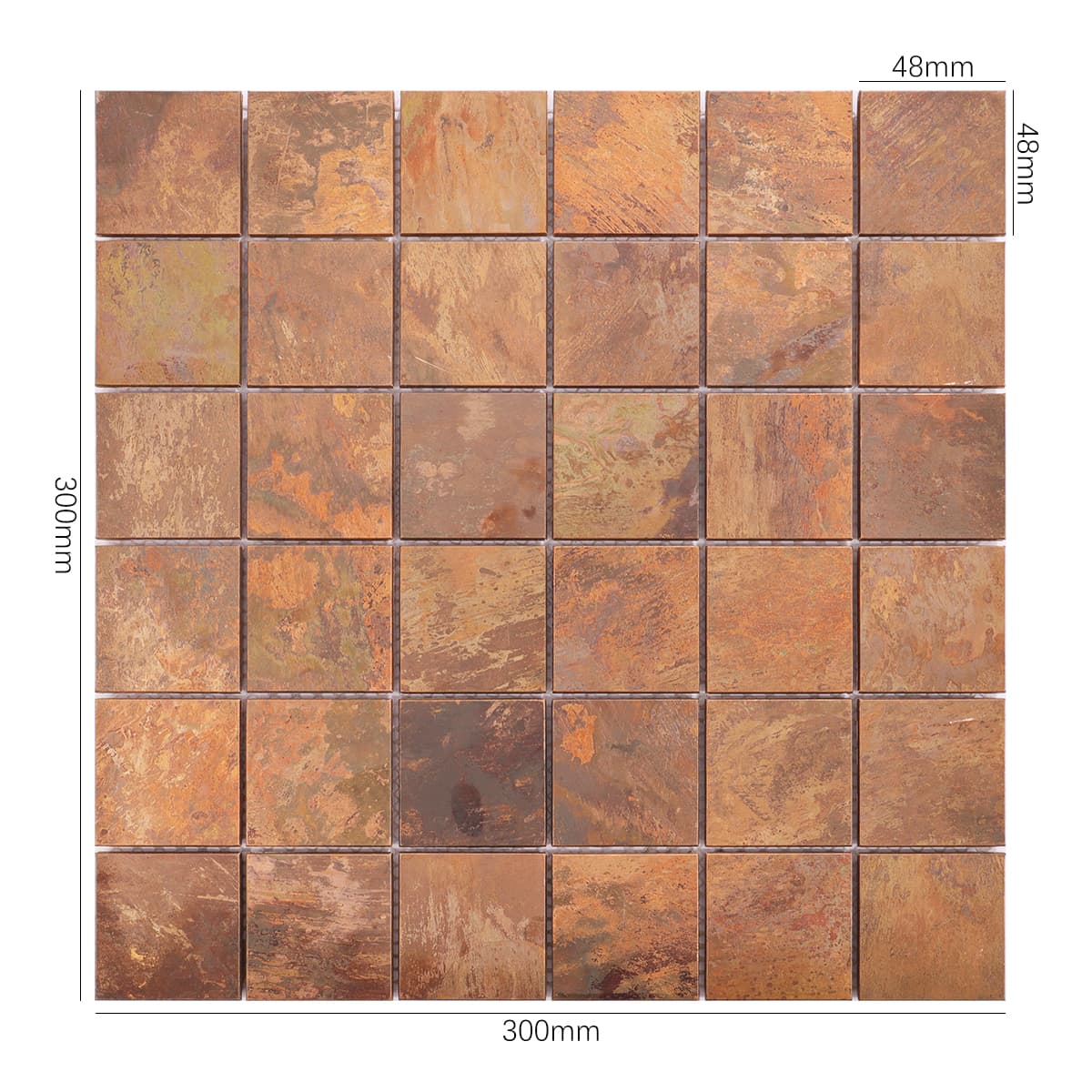 Vintage copper mosaic tile with square layout