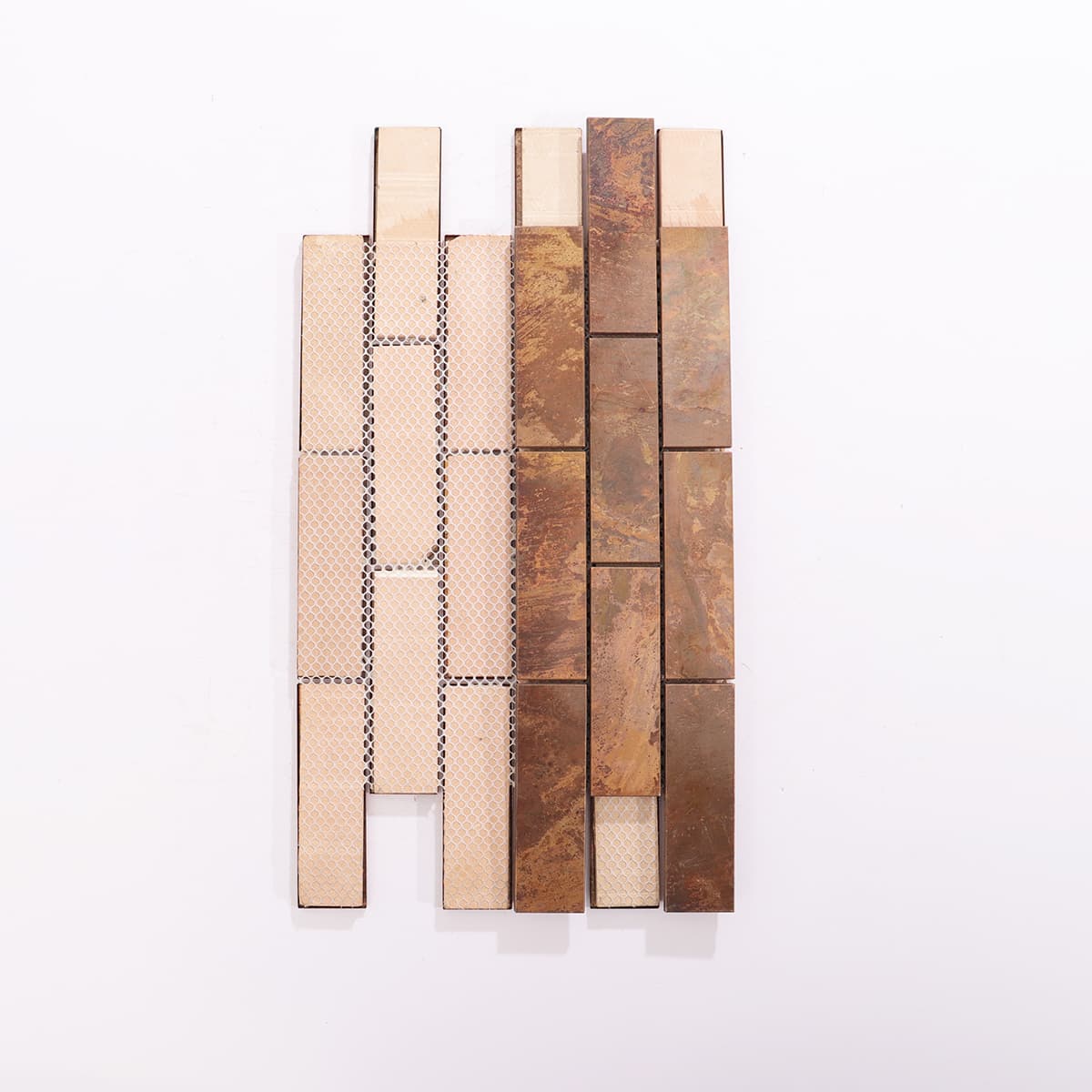 Back mesh view of rustic copper brick mosaic