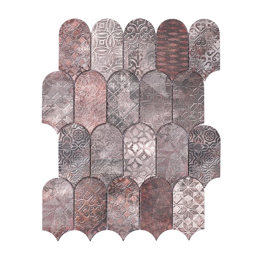  Full sheet of scallop tile with mixed embossed vintage metal patterns