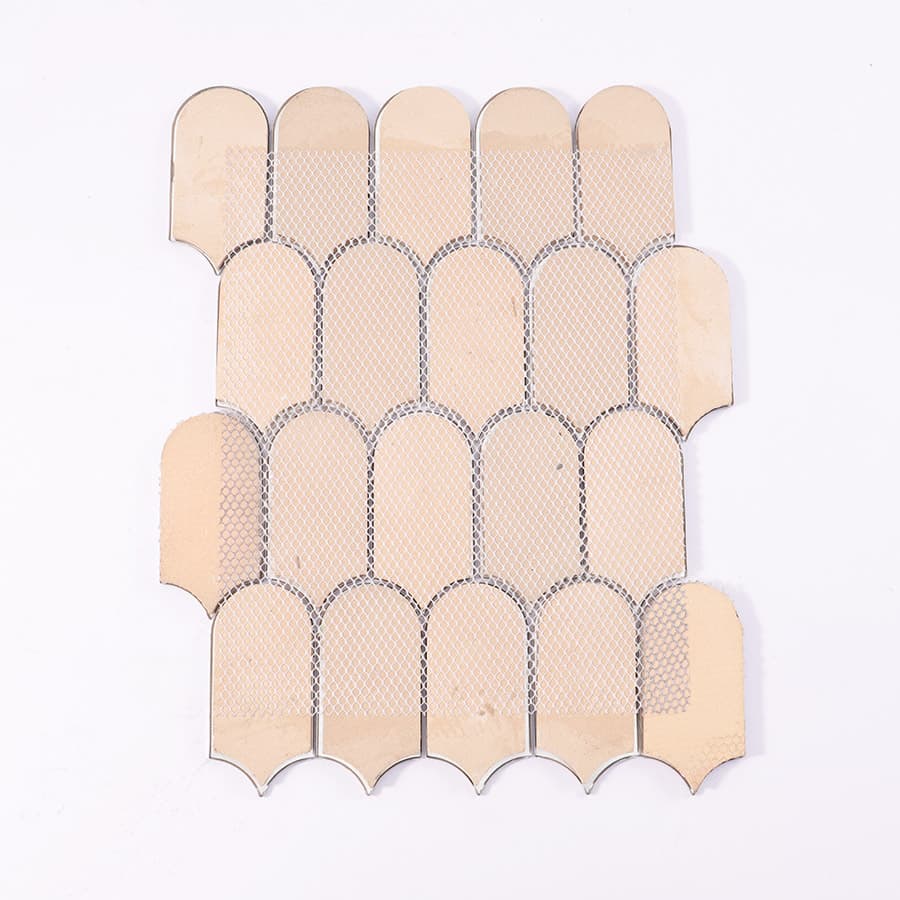 Back view of mosaic tile sheet with mesh backing for easy installation