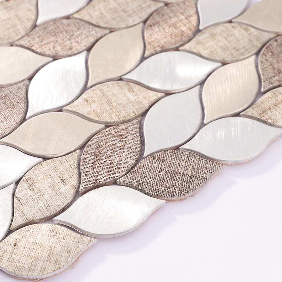 Side view of beige silver leaf aluminum mosaic tile sheet