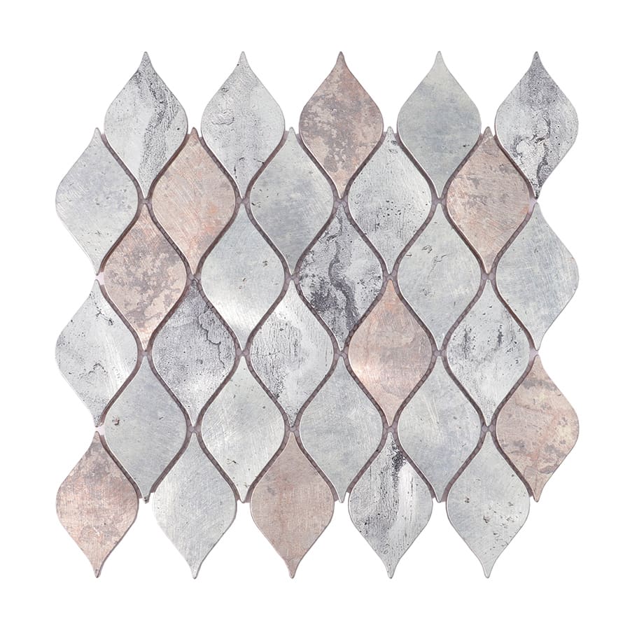 Front view of silver and bronze leaf mosaic tile sheet