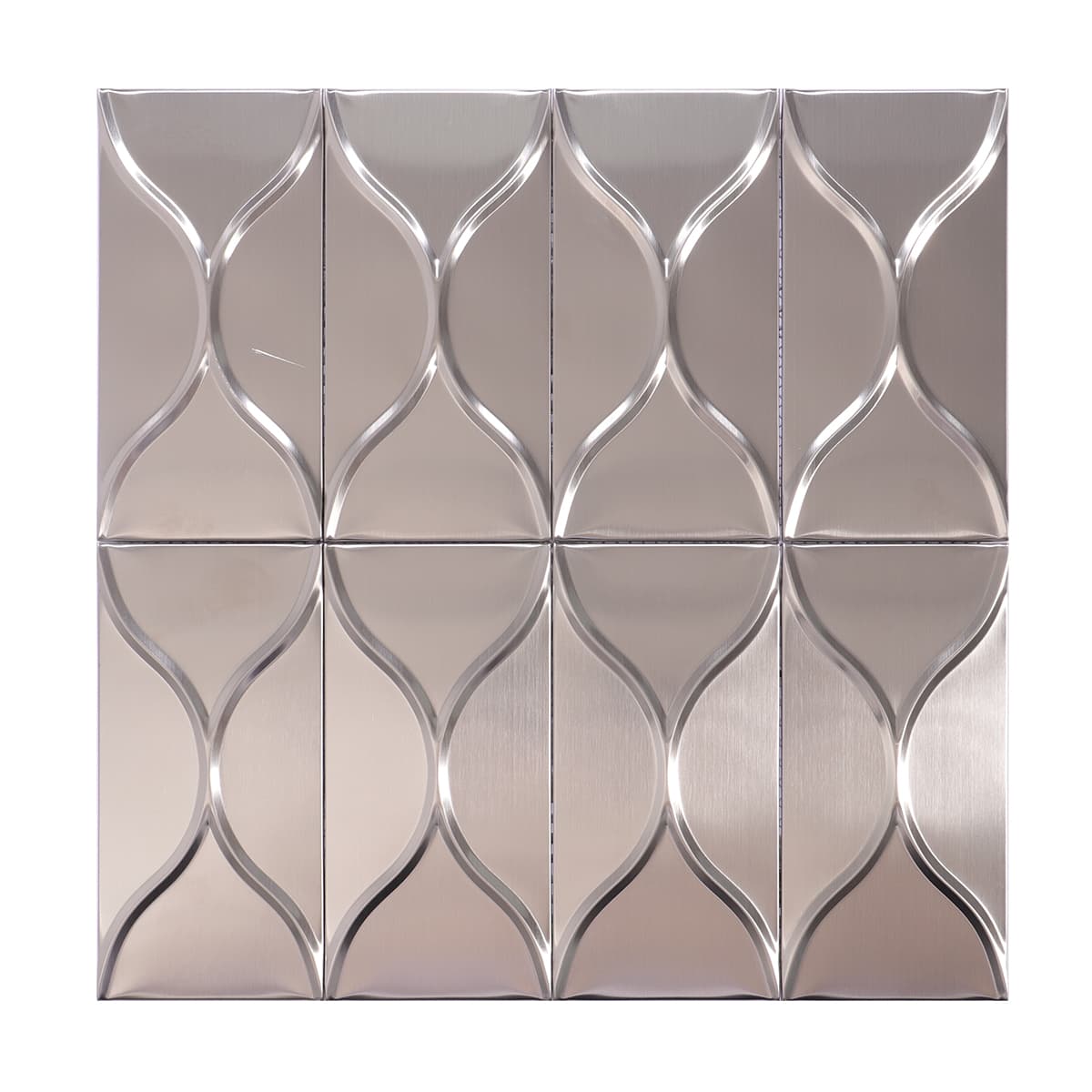 Brushed stainless steel wave tile sheet front angle