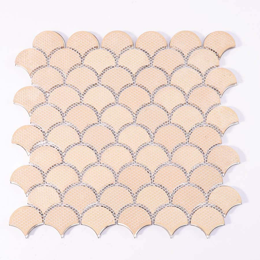 Back mesh view of silver and copper mix fish scale aluminum mosaic tile sheet