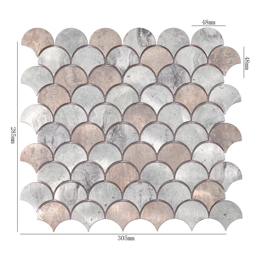 Silver and copper mix fish scale aluminum mosaic wall tile sheet