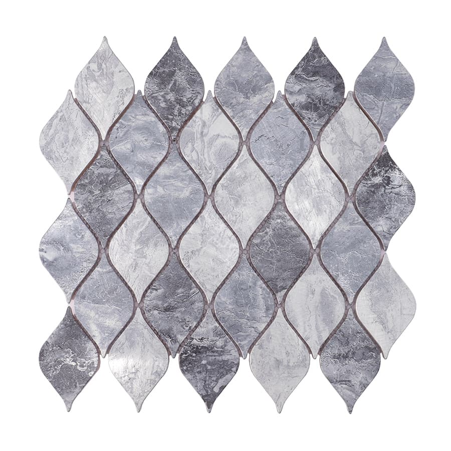 Silver gray aluminum leaf mosaic tile sheet front view