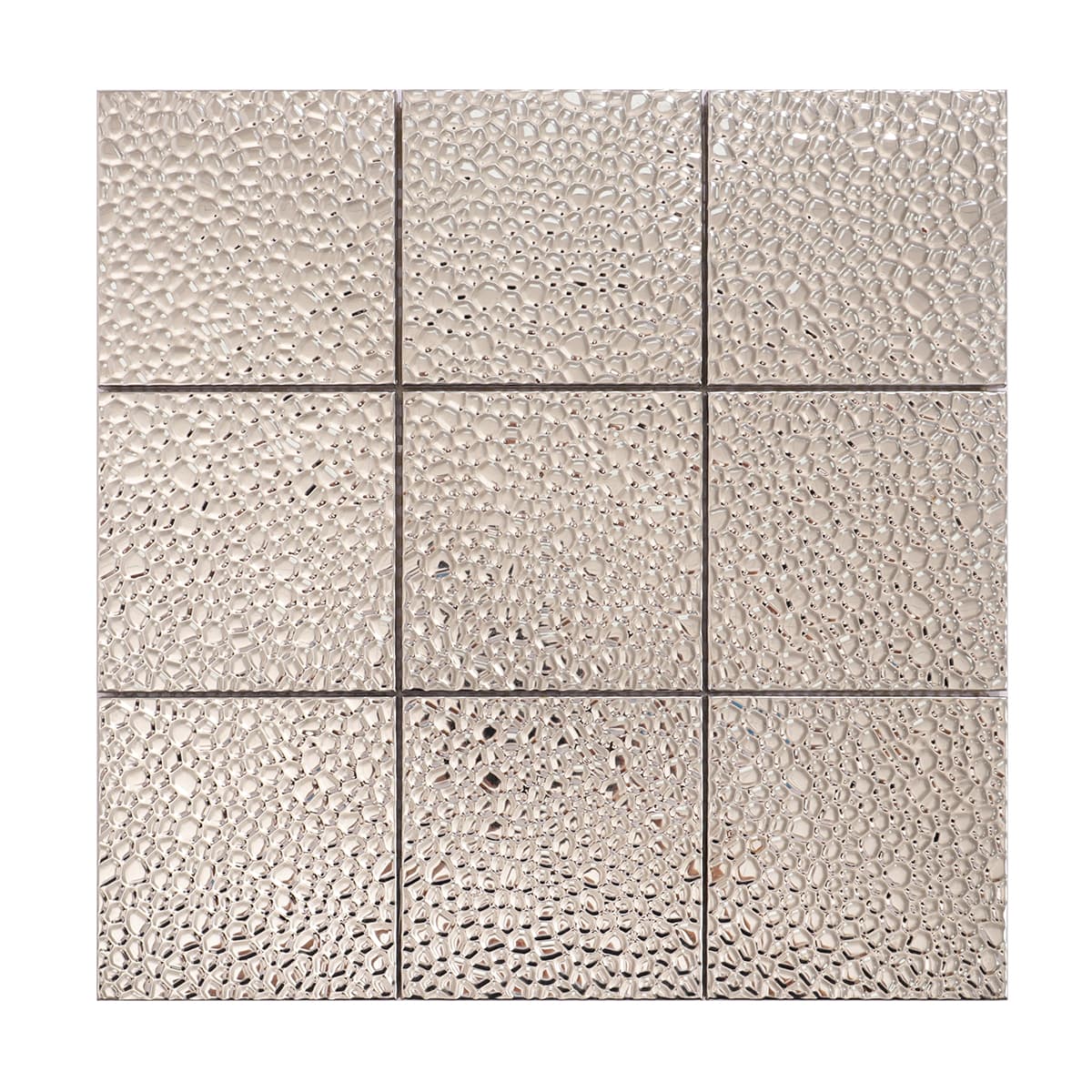 Front view of silver hammered stainless mosaic sheet