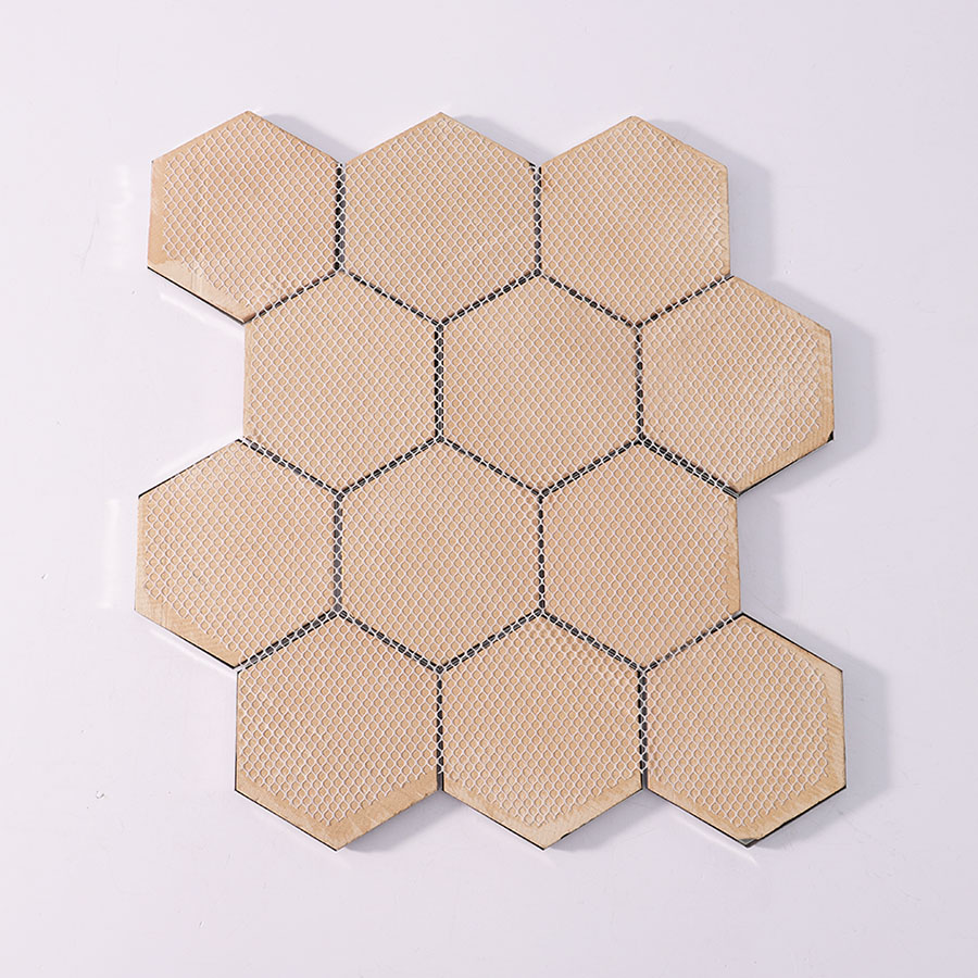 Back mesh view of silver hexagon stainless steel mosaic tile sheet.
