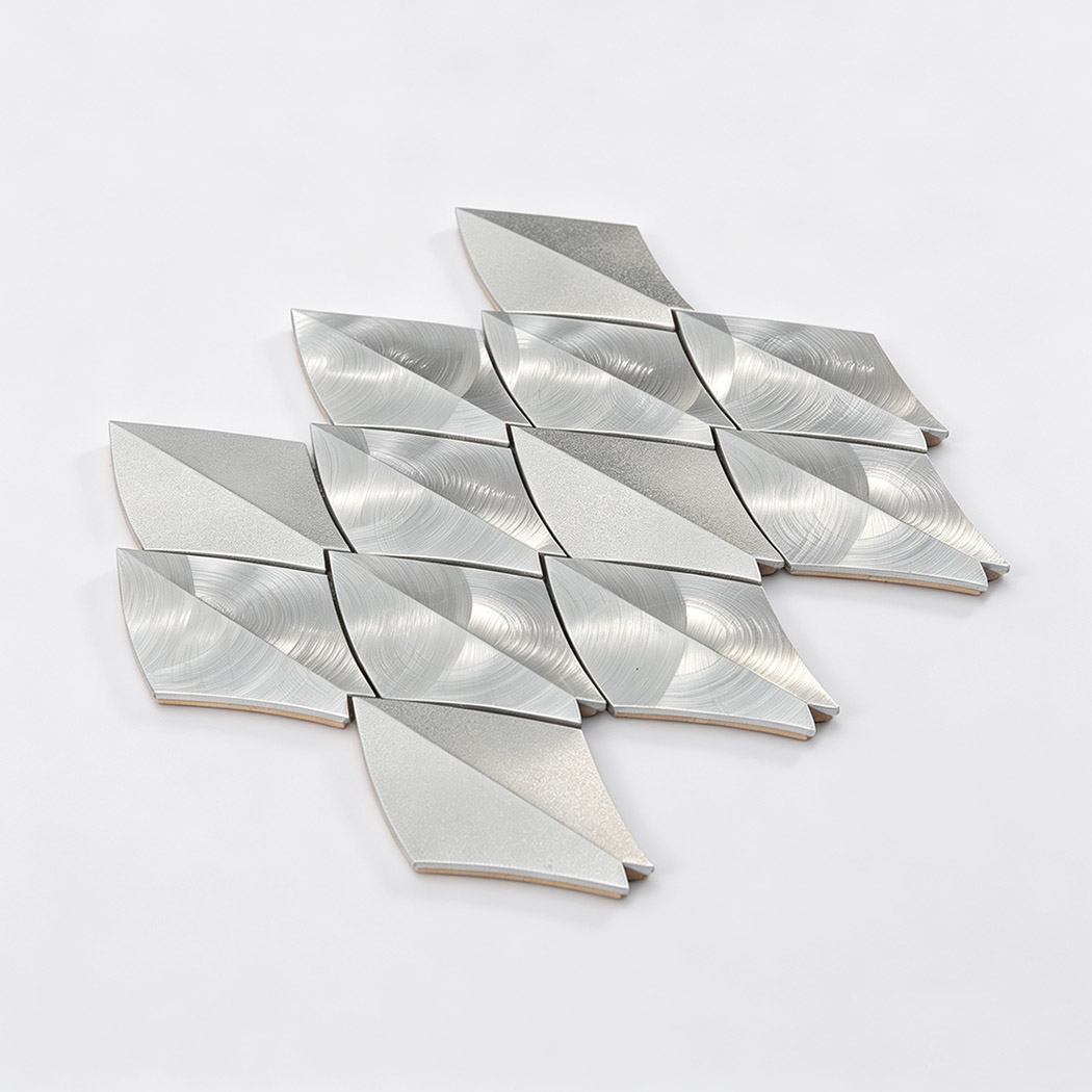 Side view of silver leaf aluminum tile showing edge thickness