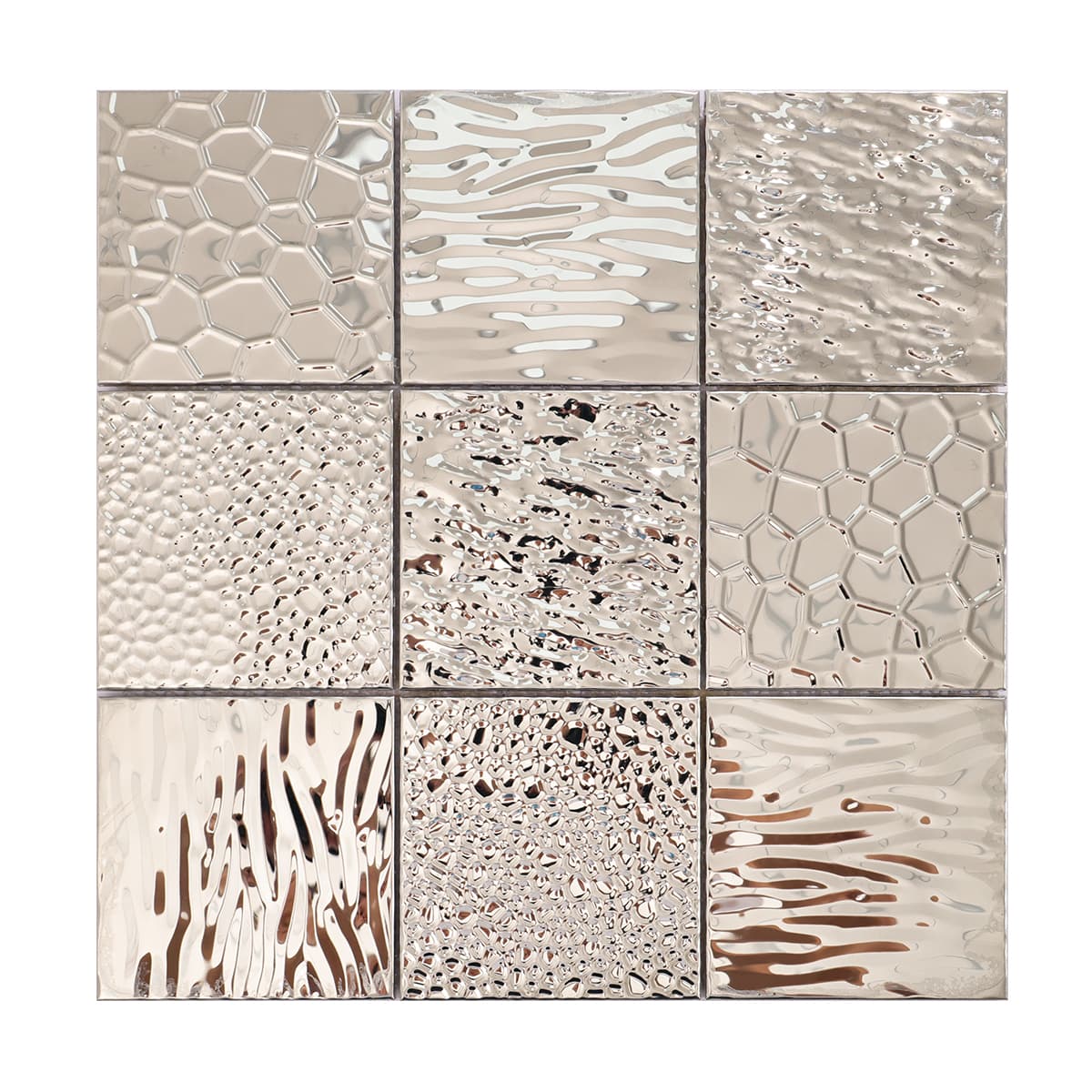 Silver mixed texture mosaic tile sheet full view