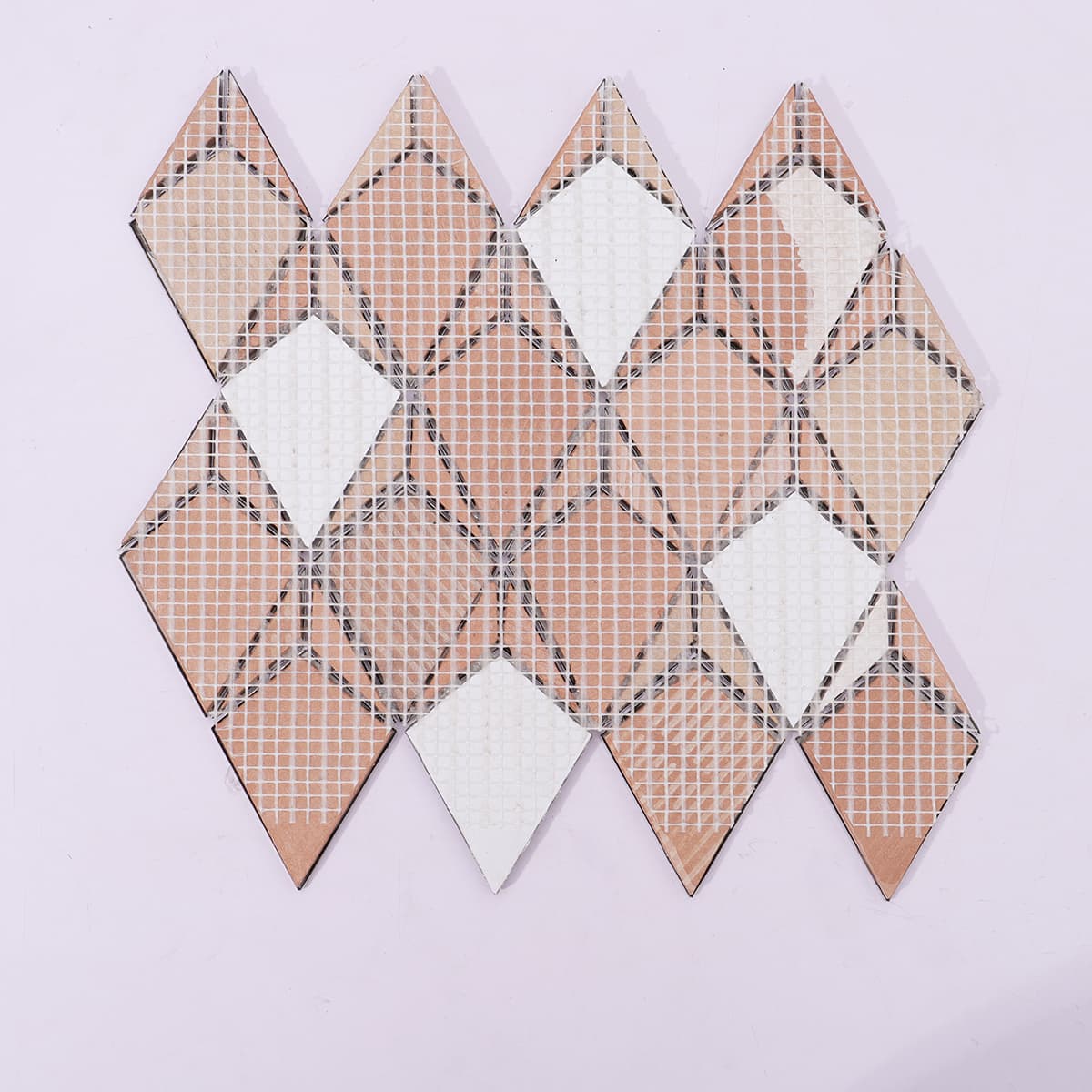 Back mesh of stainless steel and glass diamond mosaic sheet