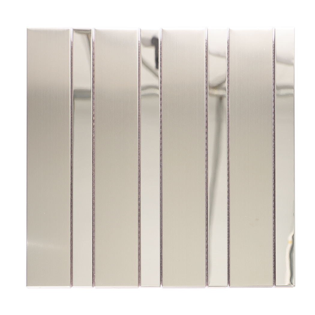 Full sheet of silver stainless steel long linear mosaic tile in modern style