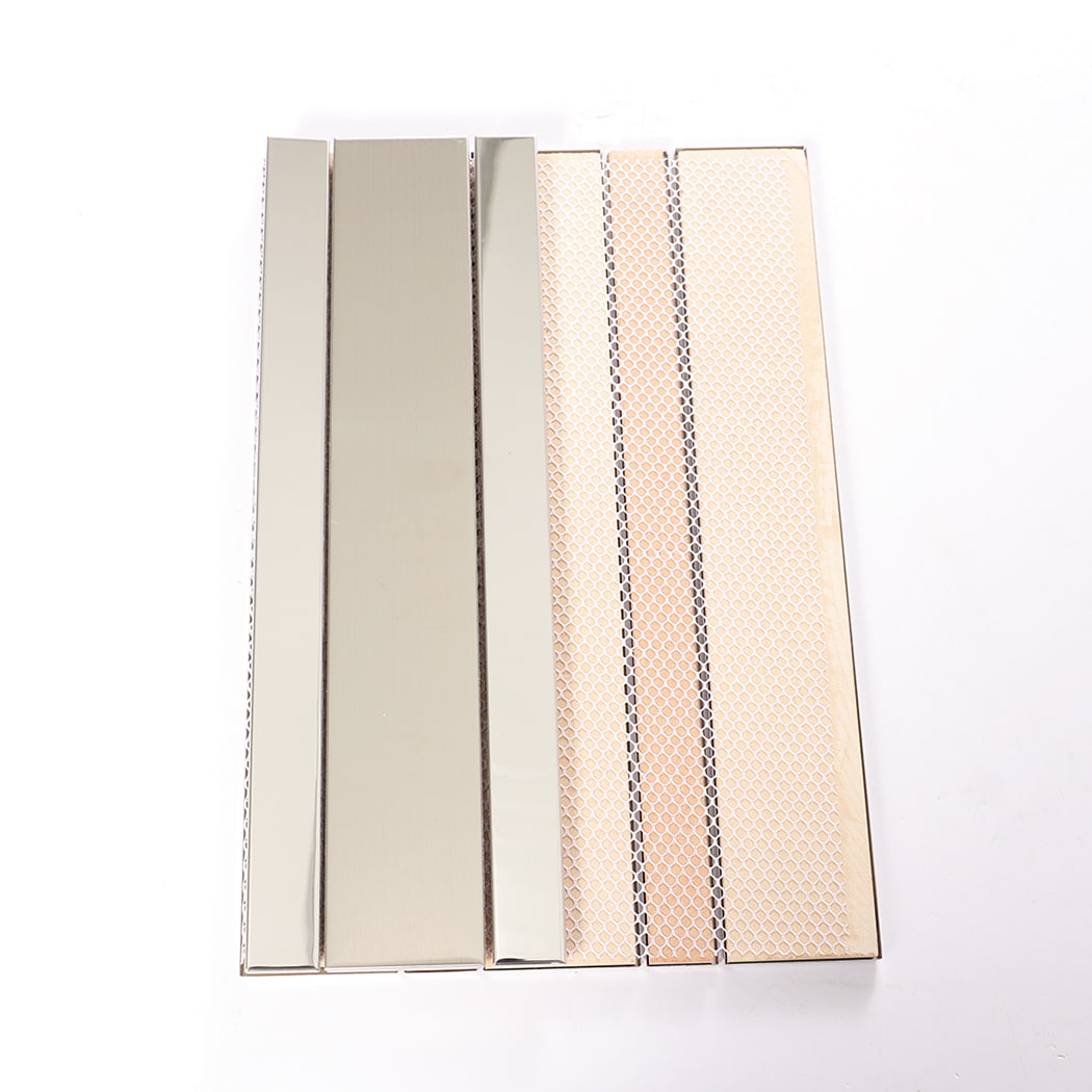 Back mesh design of silver stainless steel long linear mosaic tile sheet