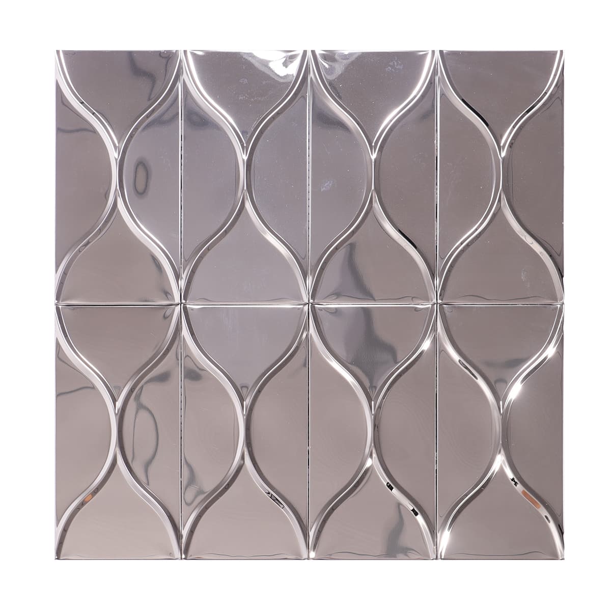 Silver 3D wave mosaic tile in mirror finish front view
