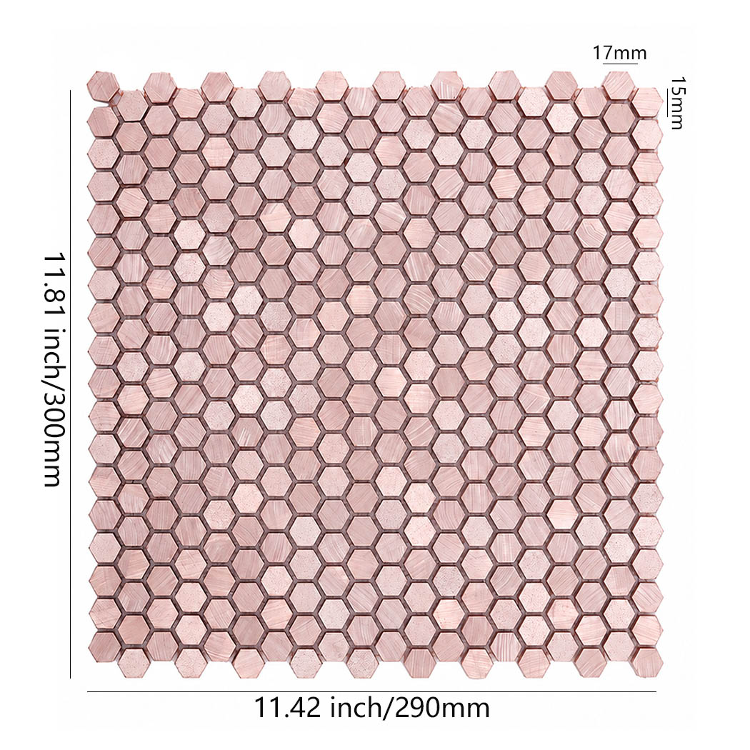 Dimension specs for small hexagon rose gold aluminum tile sheet