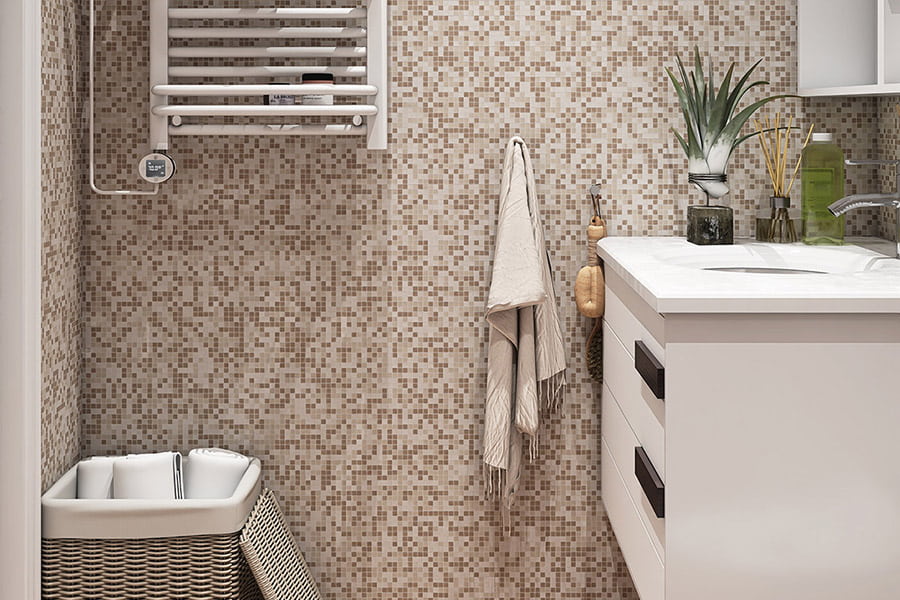 Smallest mosaic tiles in beige tones for bathroom wall design