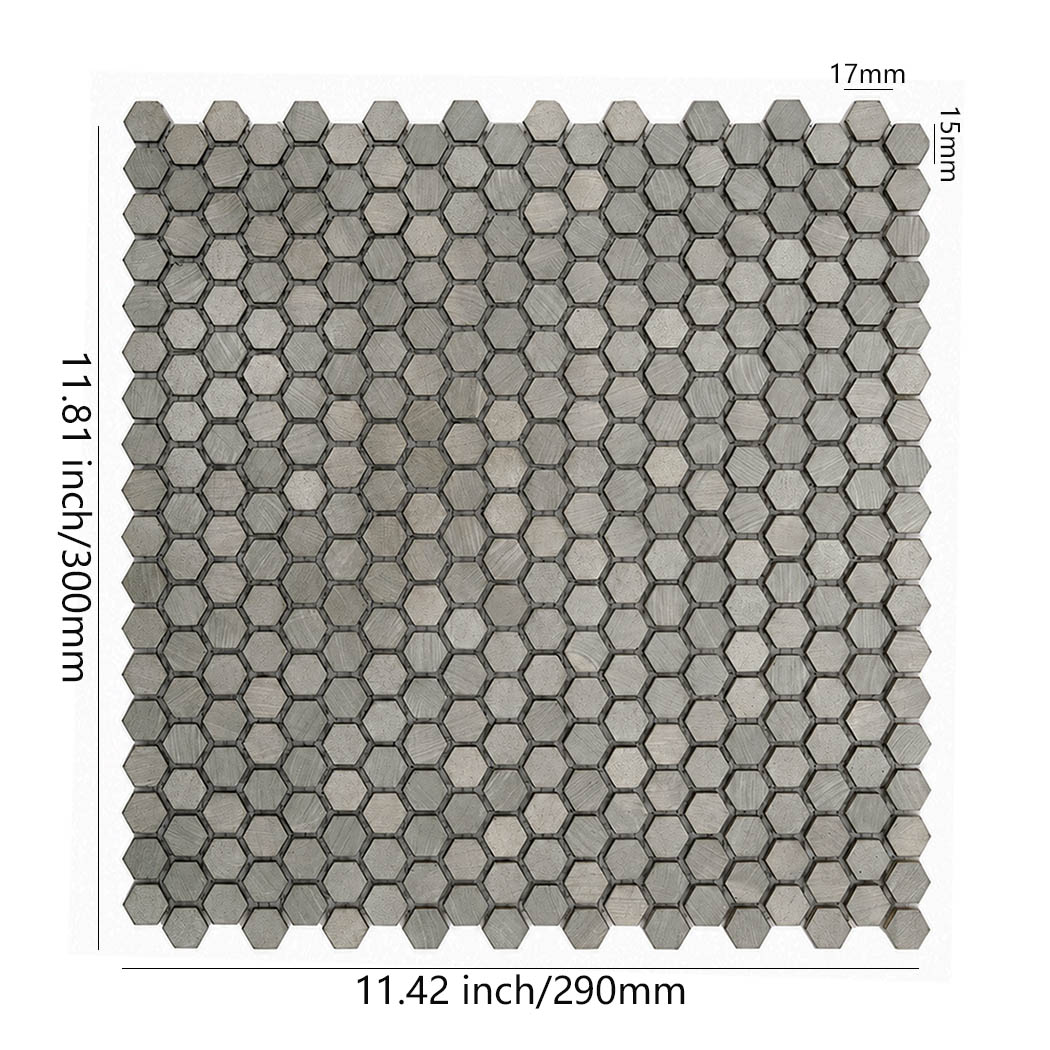 Dimension diagram of smokey grey small hexagon aluminum mosaic tile sheet