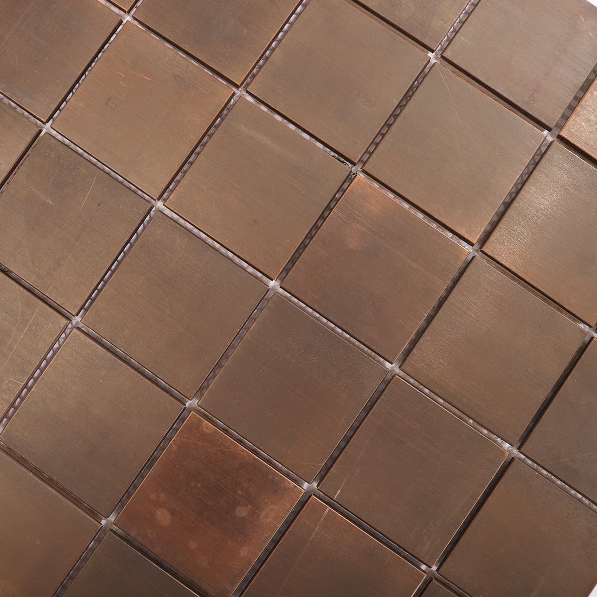 Close view of matte copper mosaic tile 