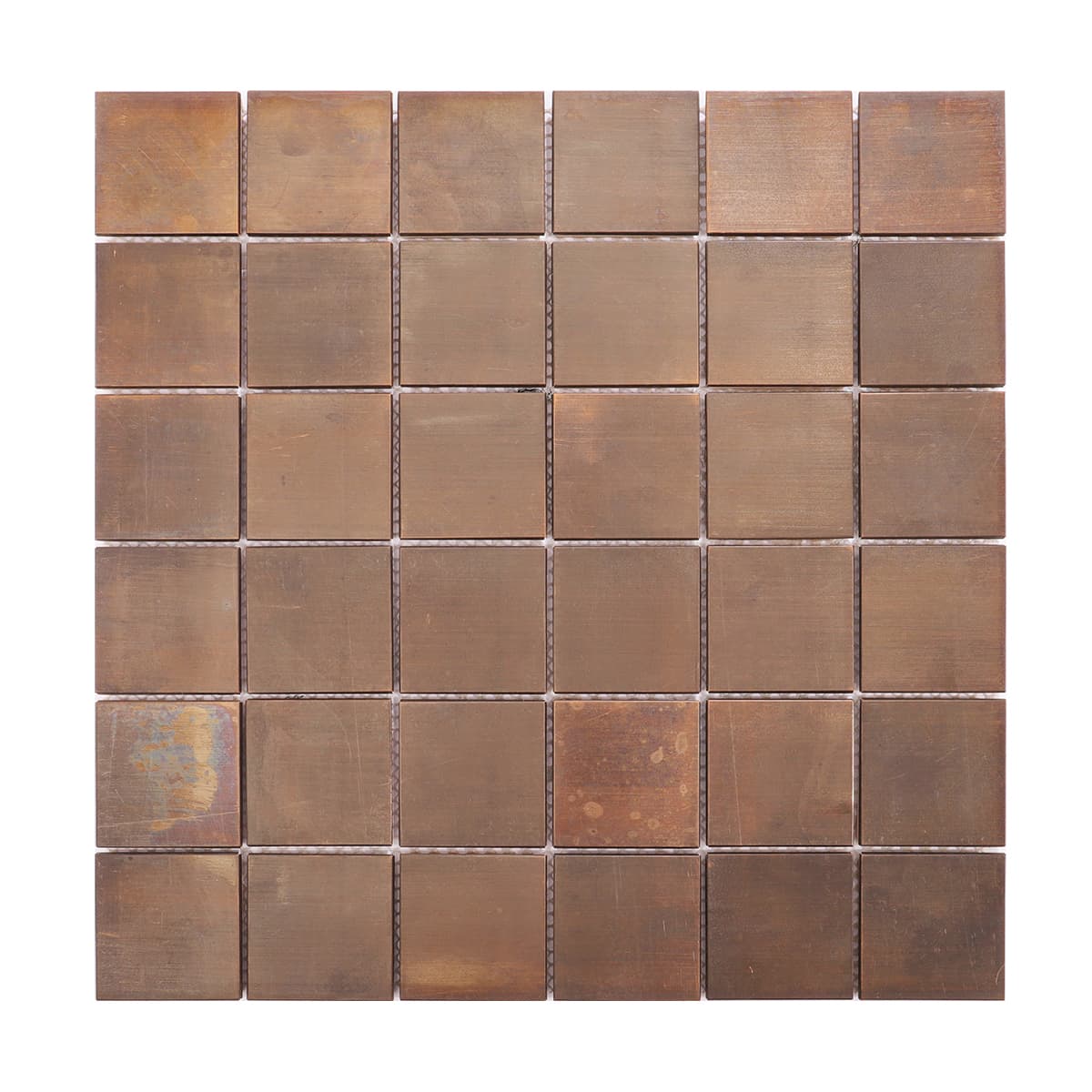 Uniform square copper mosaic tile pattern