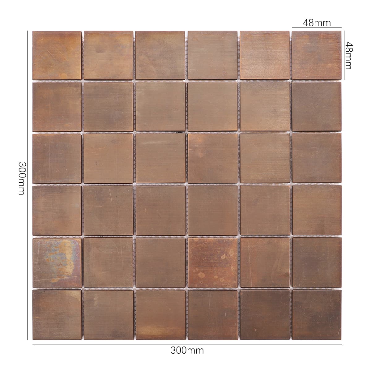 Matte copper square mosaic tile closeup
